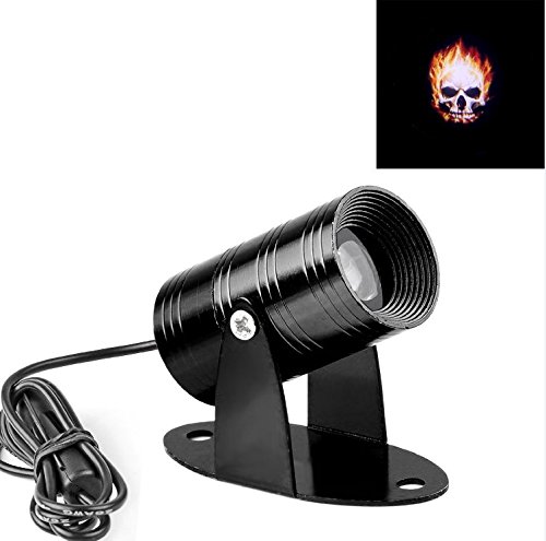 Lemonbest Super Cool Universal Motorcycle LED Ghost 3D Projector Lamp LED Logo Laser Light Shadow (Black-Flaming Skull)