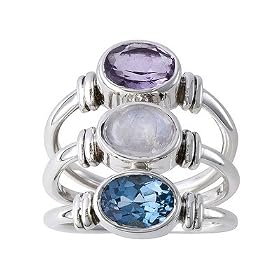 1.75CT BLUE TOPAZ 1.60CT MOONSTONE AND 1.20CT AMETHYST STERLING SILVER RING by Moonstone Birthstones