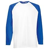 Long Sleeve Fruit of the Loom Baseball Cotton T-Shirt White / Royal Blue Medium (38-40¨)