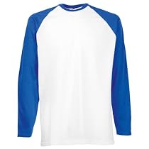 Long Sleeve Fruit of the Loom Baseball Cotton T-Shirt White / Royal Blue Small (35-37¨)