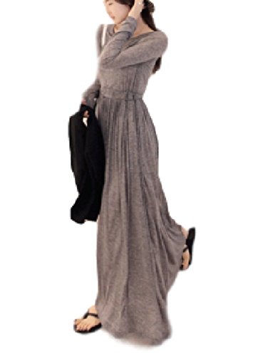 レディース 長袖 ワンピース ロング マキシ スカート グレー