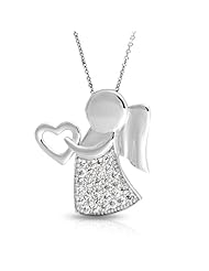 Valentines Day Gifts Bling Jewelry Silver Clear CZ Angel Heart Pendant Necklace