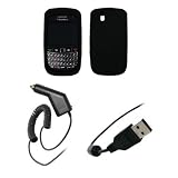 BlackBerry Bold 9650 - Premium Jet Black Soft Silicone Gel Skin Cover Case + Rapid Car Charger + USB Data Sync Charge Cable for RIM BlackBerry Bold 9650