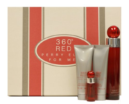 Perry Ellis 360 Red By Perry Ellis For Men. Gift Set ( Eau De Toilette Spray 3.4 Oz + Aftershave Balm 3.0 Oz+ Shower Gel 3.0 Oz + Eau De Toilette Spray 0.25 Oz)