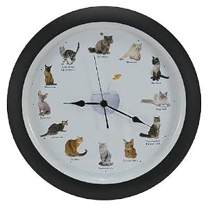 8 Inch Meowing Cat Clock by Mark Feldstein