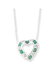 SS 18in Genuine Stone & Emerald CZ Heart Slide on 18 Chain Necklace