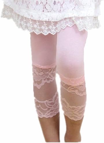 Xianbeilei Girl's Leggings with Lace Trim,summer Tight Girls Pants,pink,90cm