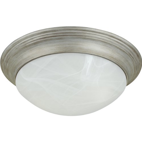 Progress Lighting P3689-44 Two-Light Close-To-Ceiling Fixture with Twist On Etched Alabaster Style Glass, Oxford Silver