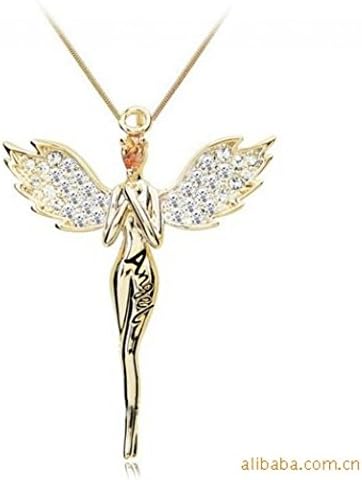 Sweety Girl Jewelry South Korea Jewelry Full Diamond Necklace (Gold White Angel Wings) 2504-6 Flammable Volcano Angel Necklace