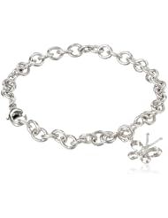Sterling Silver Three-Diamond Butterfly Charm Bracelet, 6.75"