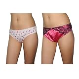 2 PACK: Womens Sexy Hipster Briefs Underwear Thong Panties / Knickers - Pink & Red Black