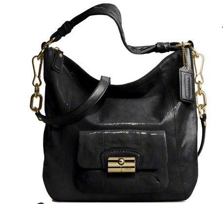Coach Kristin Patent Leather Shoulder Hobo Bag Purse Tote Black