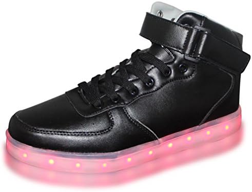 USB LED Light Shoes Men Women Fashion Led Shoes Flats High-top Adults Shoes,Black,7.5US