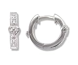 Pave Diamond (.05 ctw) Hoop Earrings with Heart 14k White Gold (with Safety Lock)