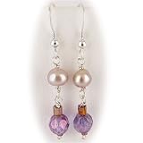 Murano Glass Violet Flower Pendant Freshwater Pearl Earrings Necklace Sterling Silver ne1052
