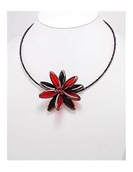Red Flower Glass Necklace In Zinc