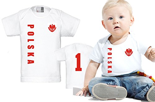 Polen POLSKA BABY EM T-Shirt – Trikot Look – Gr. 56-86 – weiß (68/74)