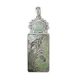 Sterling Silver, Black Mother-of-Pearl and Aquamarine Carved Pendant by Sajen