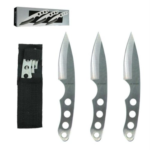 Set 3 Ninja Stealth Silver Throwing Knives with Nylon Case