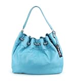 IO Pelle Italian Drawstring Hobo Shoulder Bag Purse in Light Blue, Navy Blue, Blue and Purple Leather