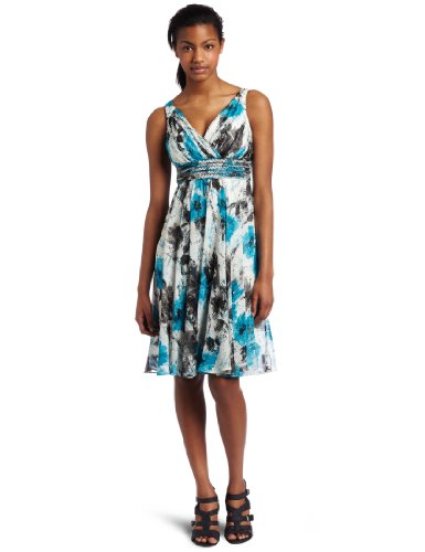 Suzi Chin Womens Sleeveless Dress,Island Blue Multi,10