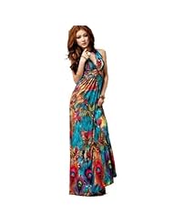 Polyester/Silk Full Length Sleeveless Summer 2014 General Print Empire   Waistline Feathers Maxi Dress 