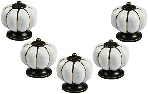 5pcs Ceramic Handle Pull Knobs Cabinet Pumpkin Door Cupboard Drawer Locker (White)