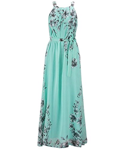 Yougao Women's Chiffon Printed Summer Beach Formal Dresses Green XXL