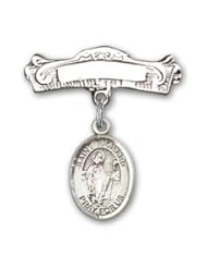 Sterling Silver Baby Badge with St. Richard Charm and Arched Polished Badge Pin