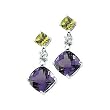 14K White Gold Amethyst, Peridot and Diamond Earrings