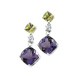14K White Gold Amethyst, Peridot and Diamond Earrings