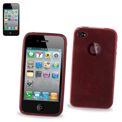 Crystal Circle Waves TPU Protector Skin Cover Cell Phone Case with LCD Screen Protector for Apple iPhone 4 16GB 32GB AT&T - RED