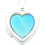 Ster Silver Blue Mother of Pearl Heart Locket 24mm