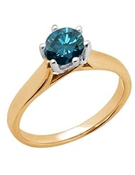 1.10 Ct Round Blue SI1/SI2 Diamond 14K Yellow Gold Ring