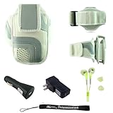 White Adjustable Deluxe Sportband / Workout Armband with Adaptable Neck Str ....