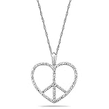 10k White Gold Diamond Heart Peace Sign Pendant (1/10 cttw, I-J Color, I2-I3 Clarity), 18