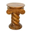 Handmade Furniture - 20" Carved Acacia Wood Round Wood End Table - Twisting Column Pedestal Design