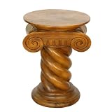 EXP Handmade furniture-20" Carved Acacia Wood Round Wood End Table - Twisting Column Pedestal Design