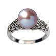 Dancing Filigree Cubic Zirconia Leafy Lavender Cultured Pearl Platinum Overlay Sterling Silver Ring