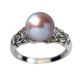 Dancing Filigree Cubic Zirconia Leafy Lavender Cultured Pearl Platinum Overlay Sterling Silver Ring