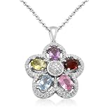 Sterling Silver Multi Gemstone and Diamond Pendant