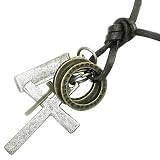 Mens Dark Brown Leather Adjustable Length Cross Necklace