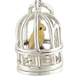 Yellow Canary in Bird Cage Vintage Style 925 Sterling Silver and Enamel Traditional Charm or Pendant