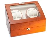 Diplomat Burl Wood Quad Watch Winder with Off White Leather Interior Diplomat Burl Wood Quad Watch Winder with Off White Leather Interior