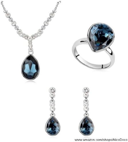 Nicedeco JE-SW-TZ009-darkblue,Swarovski Elements Austrian Crystal Jewelry Sets,Rouge tears,Necklace,ring,And Earring(3-Piece Set),Elegant style and exquisite craftsmanship