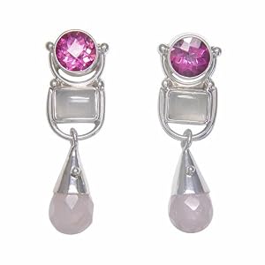 Sterling Silver Moonstone, Rose Quartz and Faceted Passion Pink Topaz Post... by 