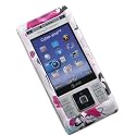 Crystal Hard WHITE Cover With DARK PINK FLOWERS Design Case for Sony Ericsson C905 AT&T [WCM354]
