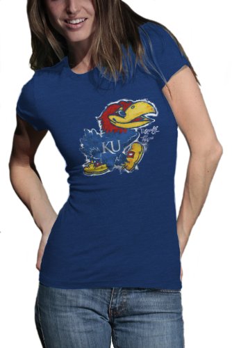 NCAA Kansas Jayhawks Watercolor Junior Heather Tee Shirt (Royal, Medium)