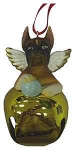 #!Cheap Cute Christmas Holiday Boxer Dog Gold Ornament Bell Figurine Doggy