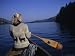 On a Warm Autumn Day a Woman Enjoys a Canoe Ride on a Lake, Laurentian Mountains, Quebec Photographic Poster Print, 24x18